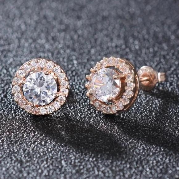 NEW DIAMOND ROSE GOLD EARRING - Picture 2 of 3